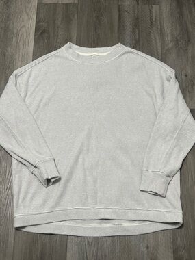aerie Waffle Knit crewneck pullover sweater/ light grey / size L